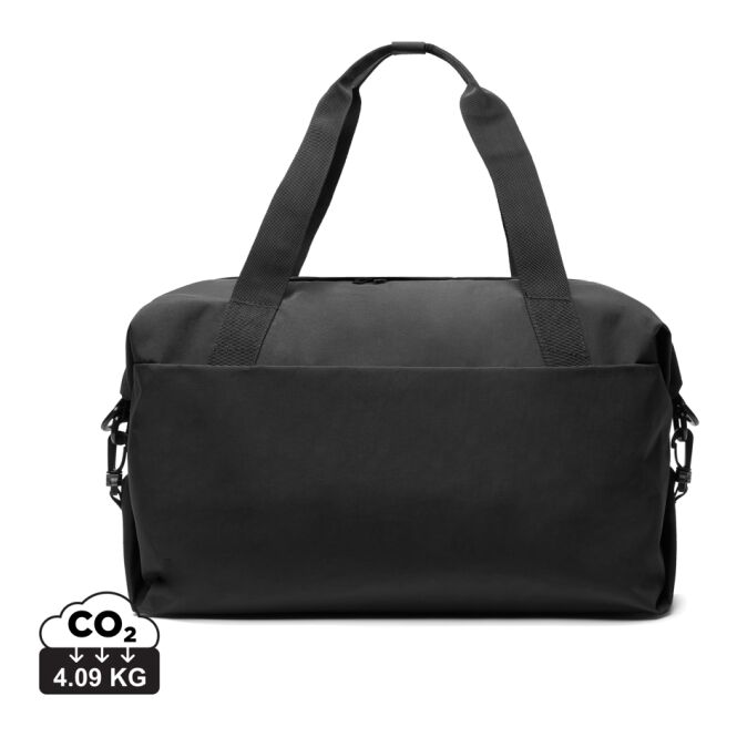 Firmengeschenk Sporttasche KENTO URBAN – schwarz – mit Logo bedruckt nachhaltiger Weekender für Geschäftsreisen und Kurztrips