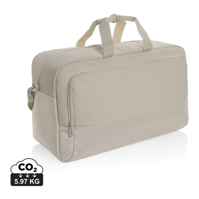 Werbeartikel Armond Weekend-Duffel mit Logodruck – Grau – nachhaltige Reisetasche aus recyceltem Polyester für Firmen