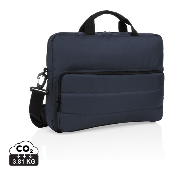 Mitarbeitergeschenk Laptop-Tasche Impact AWARE™ RPET – marineblau – mit Logo bedruckt für 15,6 Zoll Notebooks für das Mitarbeiter-Onboarding