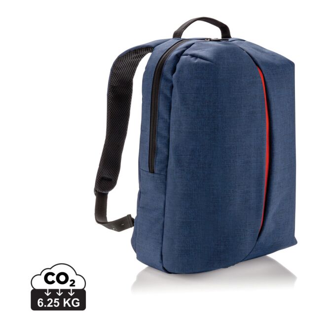 Werbeartikel Büro- und Sportrucksack – blau-orange – mit Logo bedruckt für 15 Zoll Notebooks, ideal für die Büroausstattung