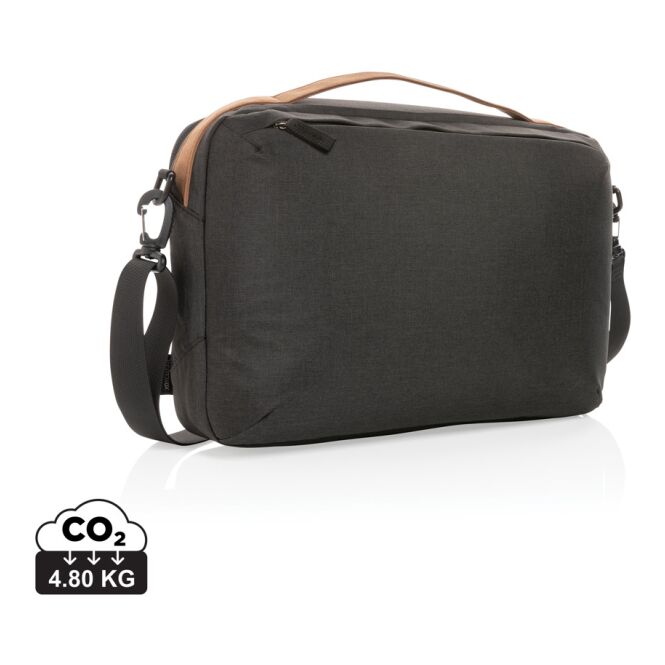 Firmengeschenk Impact AWARE 15.6 Zoll Laptop-Tasche – schwarz – mit Logo bedruckt nachhaltig aus recyceltem Polyester für das Office