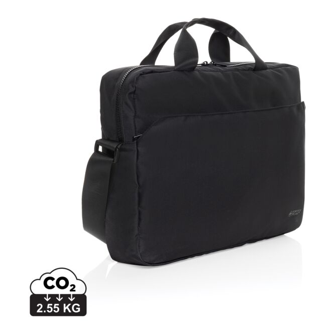 Firmengeschenk Laptop Tasche Aware RPET 15,6 Zoll mit Logodruck – Schwarz – nachhaltiges IT Zubehör für Business und Büro