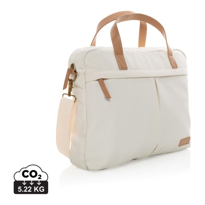 Werbeartikel Impact AWARE™ 16 oz. rCanvas Laptop-Tasche – weiß – mit Logo bedruckt für 15,6 Zoll Notebooks nachhaltig