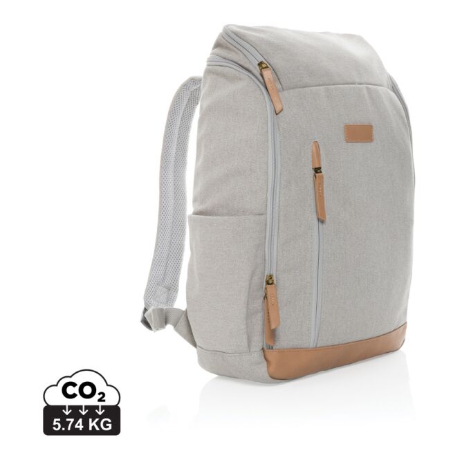 Mitarbeitergeschenk Laptop-Rucksack Impact AWARE™ – grau – mit Logo bedruckt für 15 Zoll Notebooks nachhaltig für das Homeoffice