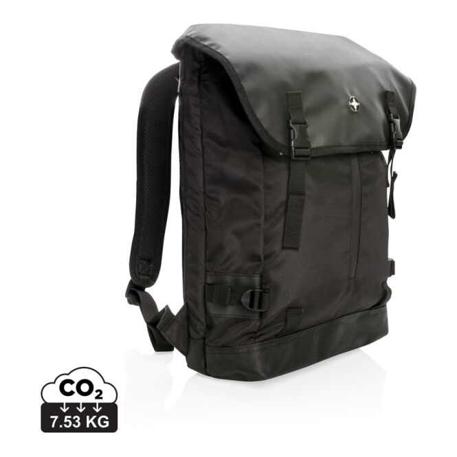Mitarbeitergeschenk 17 Zoll Laptop Rucksack mit Logodruck – Schwarz – hochwertiges Business Reisegepäck für Firmen