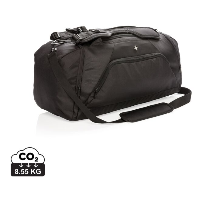 Firmengeschenk Swiss Peak RFID Rucksack & Wochenendtasche mit Logodruck – Schwarz – multifunktionale Reisetasche für Unternehmen