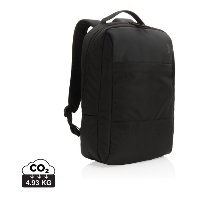 Mitarbeitergeschenk Swiss Peak AWARE™ RPET Laptop-Rucksack – schwarz – mit Logo bedruckt für 15,6 Zoll Notebooks für das Mitarbeiter-Onboarding