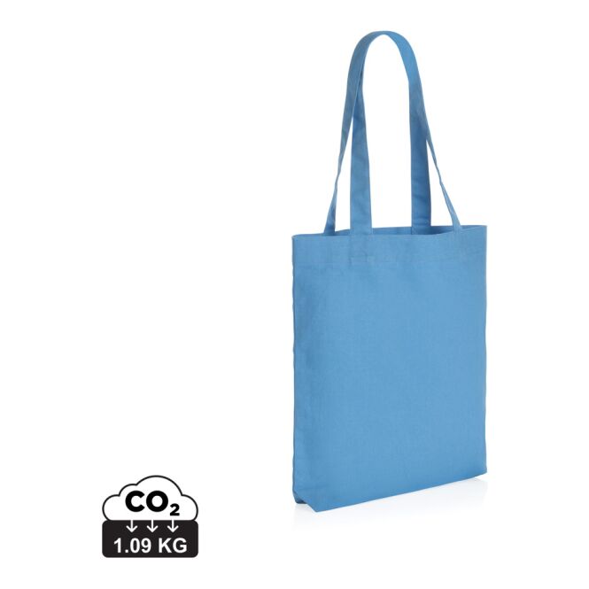 Kundengeschenk Tragetasche Impact Aware™ – ruhiges blau – mit individuellem Logodruck 285 g/m² nachhaltiger Jutebeutel für Messe-Events