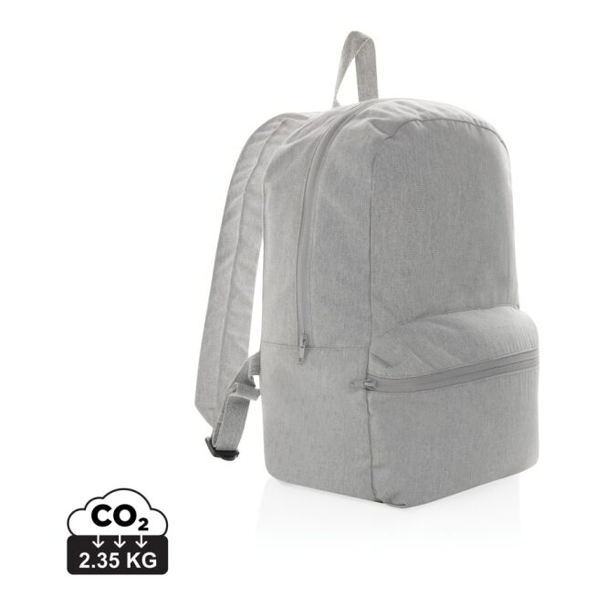 Mitarbeitergeschenk Rucksack Impact Aware Recycled Canvas – grau – mit Logo bedruckt nachhaltiger Daypack für das Onboarding