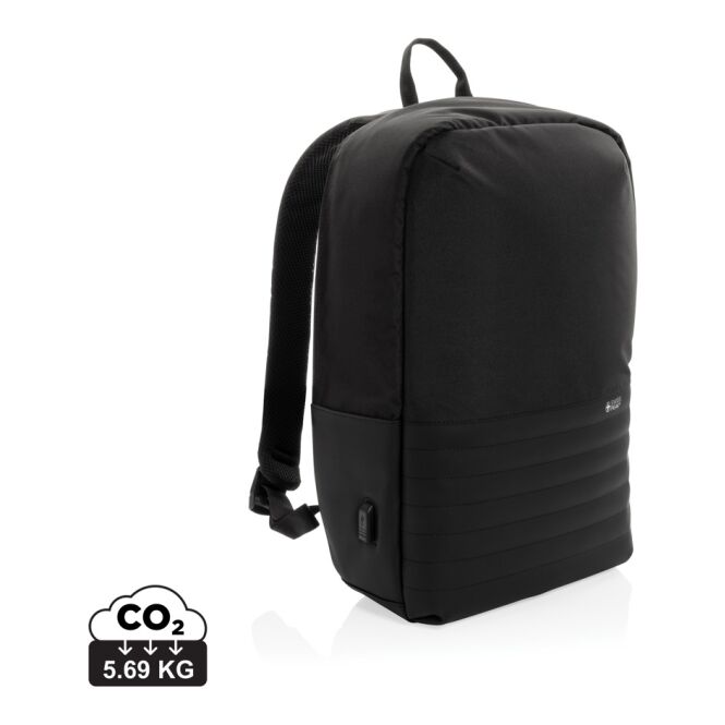 Mitarbeitergeschenk Rucksack Swiss Peak AWARE – schwarz – mit Logo bedruckt 15 Zoll nachhaltiger Backpack für das Mitarbeiter-Onboarding