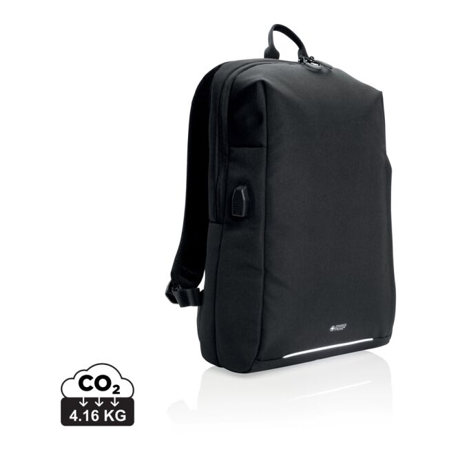 Mitarbeitergeschenk Laptop-Rucksack mit Logodruck – 15,6 Zoll RFID Schutz – Schwarz – nachhaltiges Business-Gepäck für Dienstreisen