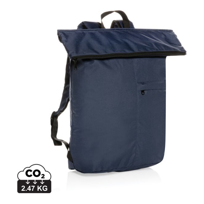 Mitarbeitergeschenk Rucksack Dillon AWARE™ RPET – navy blau – nachhaltig mit Logodruck, faltbarer Backpack für Firmen-Events