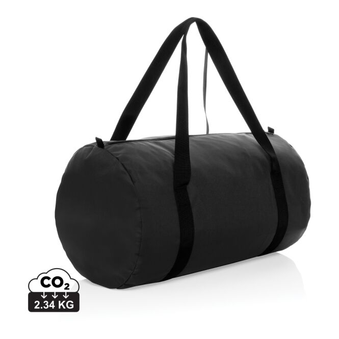 Firmengeschenk Sporttasche Dillon AWARE™ RPET – schwarz – mit Logo bedruckt nachhaltiger leichter Weekender für Geschäftsreisen