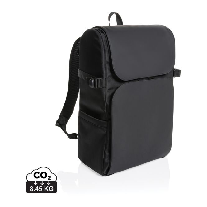 Firmengeschenk Rucksack Pascal AWARE™ – schwarz – nachhaltig mit Logo bedruckt, komfortabler Backpack mit Laptopfach für das Onboarding