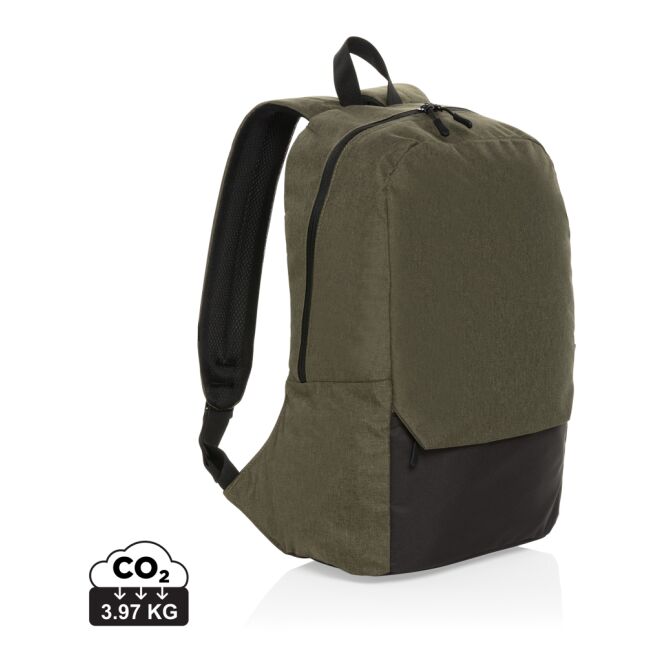 Werbeartikel Kazu AWARE™ 15,6 Zoll RPET Laptop-Rucksack – grün – mit Logo bedruckt, nachhaltig für die Büroausstattung