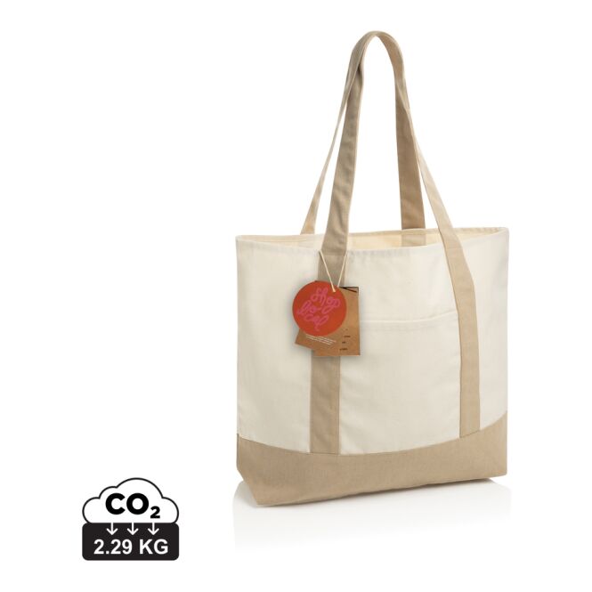 Kundengeschenk Tragetasche SHOP LOCAL AWARE™ – weiß – mit individuellem Logodruck 350g/m² nachhaltiger Jutebeutel für Messe-Events