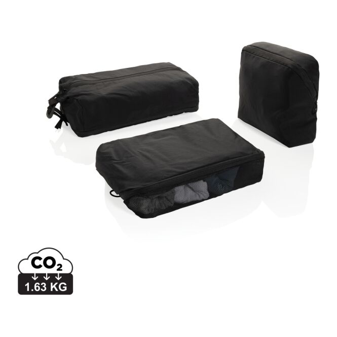 Kundengeschenk KENTO URBAN Packing Cube Set KENTO – schwarz – mit Logo bedruckt 3-teilig aus nachhaltigem rPET für Firmen-Events