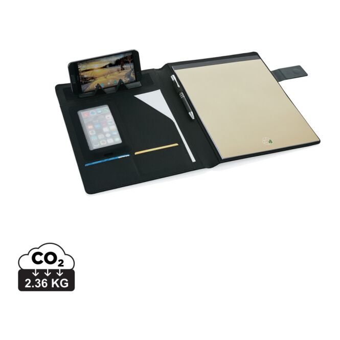 Firmengeschenk Basic Tech Portfolio mit Logodruck – A4 Format mit Magnetverschluss – Schwarz – Dokumentenmappe für Messen und Büro