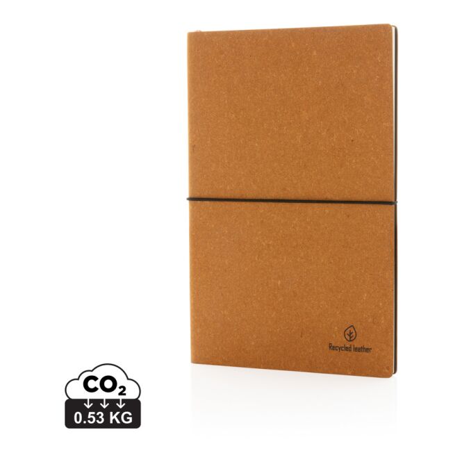Firmengeschenk Notizbuch A5 recyceltes Leder – braun – mit individuellem Werbedruck 160 Seiten 75gr nachhaltiges Journal für CSR