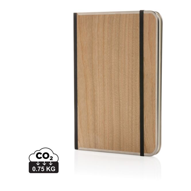 Firmengeschenk Treeline A5 Deluxe Notizbuch – braun – mit Logo bedruckt nachhaltig aus FSC-Holz für den Büroalltag