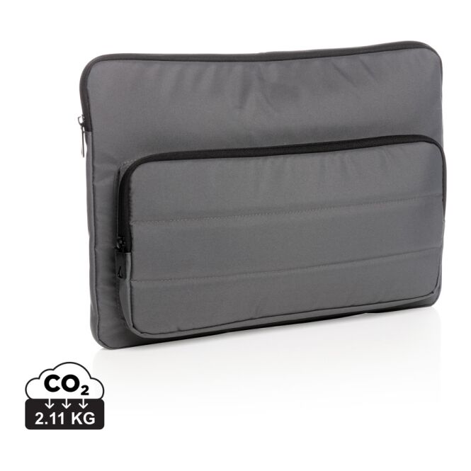 Mitarbeitergeschenk Impact AWARE™ RPET Laptop-Sleeve – grau – mit Logo bedruckt für 15,6 Zoll Notebooks nachhaltiges Homeoffice