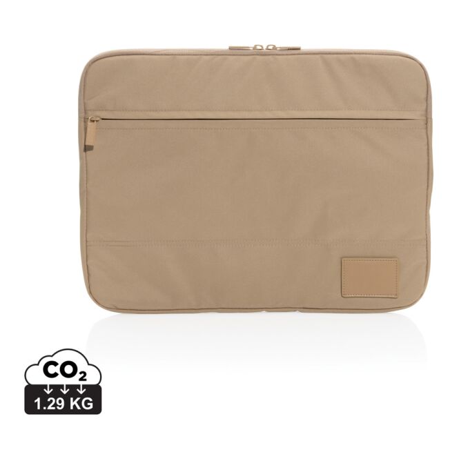 Mitarbeitergeschenk Laptoptasche Impact AWARE – braun – mit Logo bedruckt nachhaltig für 14 Zoll Notebooks für das Homeoffice