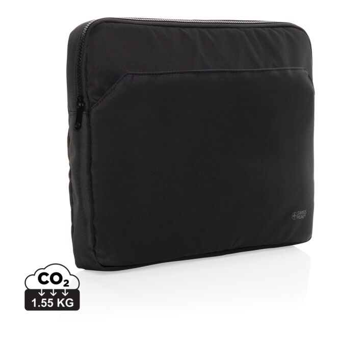 Firmengeschenk Laptop Sleeve Essential 15.6 Zoll mit Logodruck – Schwarz – nachhaltiges IT Zubehör aus recyceltem Polyester für das Business