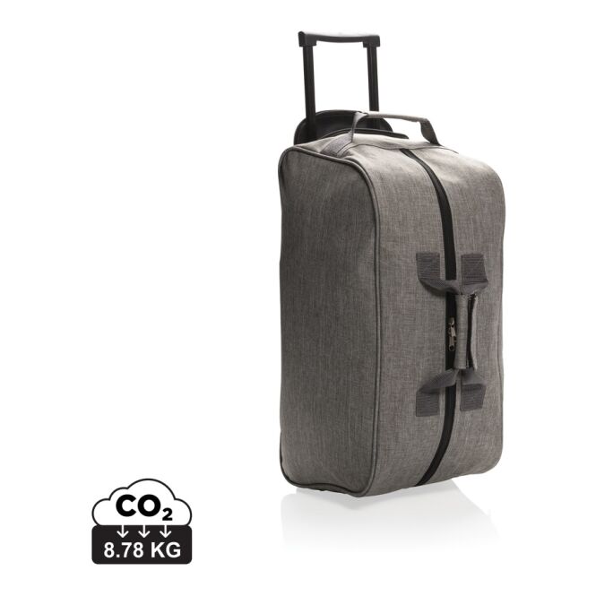 Firmengeschenk Reisegepäck Trolley – grau – mit Logo bedruckt, robuster Koffer für Geschäftsreisen