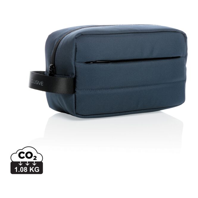 Mitarbeitergeschenk Kosmetiktasche Impact AWARE™ RPET – marineblau – mit Logodruck geräumiger Kulturbeutel aus recyceltem Material für Reisen
