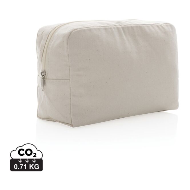 Werbeartikel Impact Aware Kosmetiktasche aus recyceltem Canvas mit Logodruck – Weiß – nachhaltiges Beauty-Etui für Unternehmen
