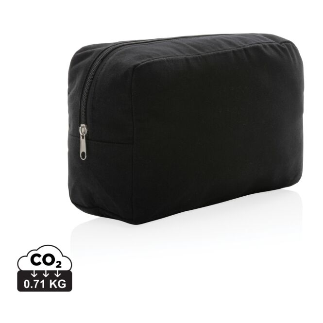 Mitarbeitergeschenk Kosmetiktasche Impact Aware – schwarz – mit Logo bedruckt nachhaltiges, geräumiges Necessaire für Events