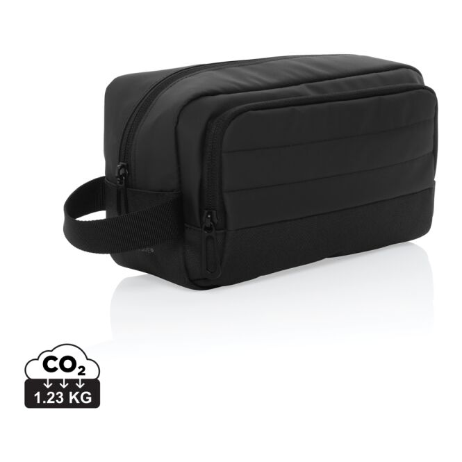Giveaway Kosmetiktasche Armond AWARE™ RPET – schwarz – mit Logodruck geräumiger Kulturbeutel als nachhaltiges Geschenk für Events