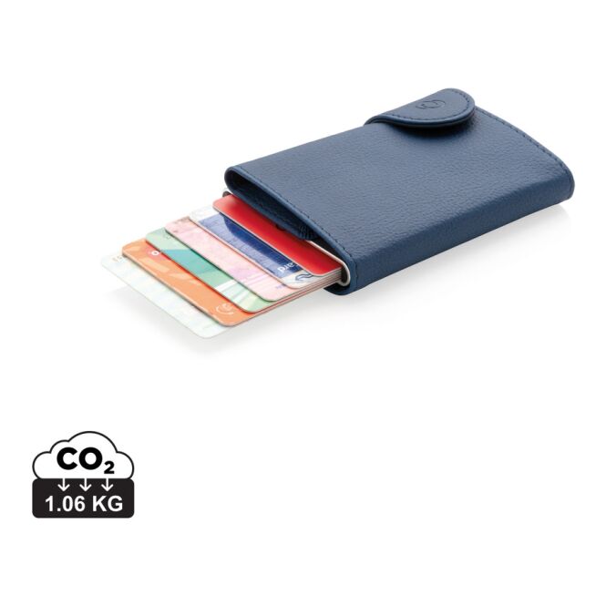 Werbeartikel Kartenhalter C-Secure – blau – mit Logo bedruckt RFID-Schutz Aluminium für 7 Karten Schiebemechanismus