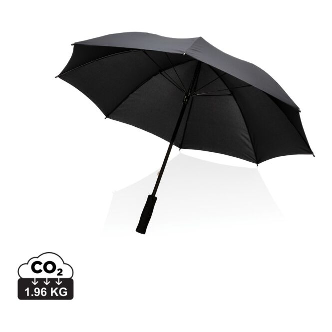 Firmengeschenk Stockschirm Impact AWARE – schwarz – mit individuellem Logodruck sturmfest mit Fiberglasgestell Ø 105 cm nachhaltig