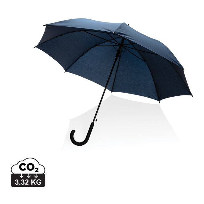 Firmengeschenk Automatikschirm Impact AWARE™ – marineblau – mit individuellem Logodruck nachhaltig Öko-Regenschirm 23" für Hotellerie