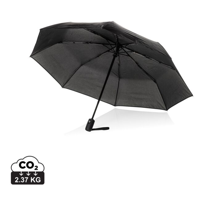 Firmengeschenk Vito Aware RPET 21 Zoll Schirm mit Logodruck – Schwarz – Stormproof Regenschirm für Unternehmen