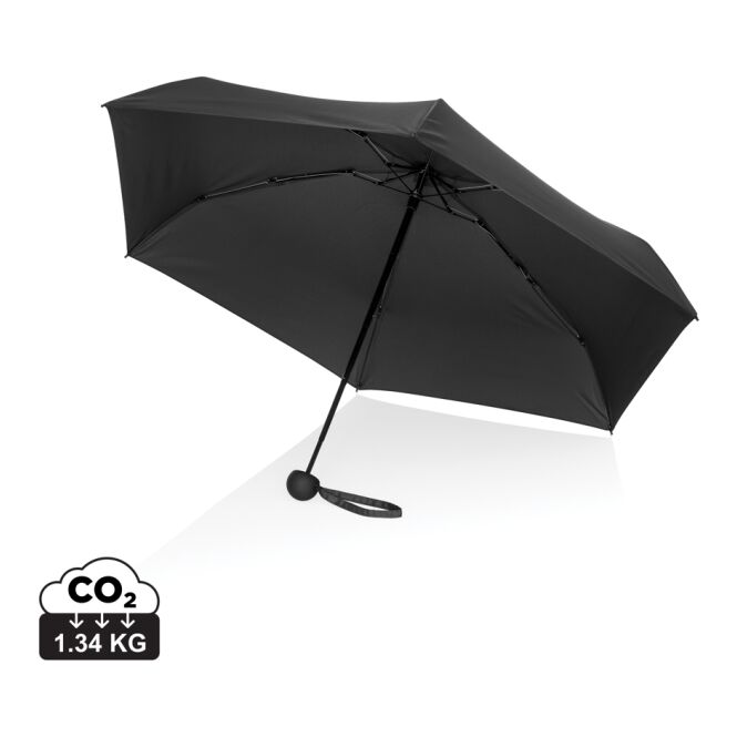 Streuartikel Taschenschirm Aware rPET – schwarz – mit individuellem Logodruck sturmfest mit Fiberglasgestell Ø 50 cm als Messe-Giveaway