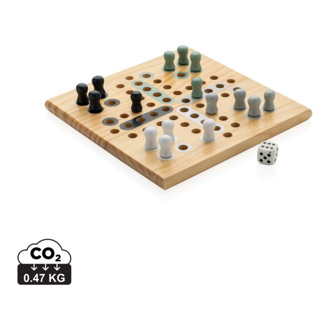 Werbeartikel Ludo-Spiel Claire aus nachhaltigem Holz – natur – mit Logo bedruckt für Teamevents