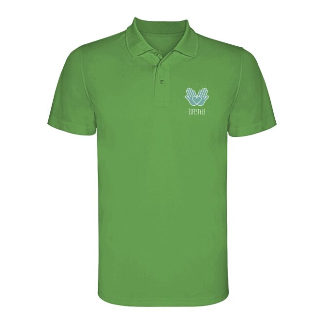 Arbeitskleidung Funktions-Poloshirt Monzha Sport – farngrün – mit Logo bedruckt 48h Express-Druck Gr. XL