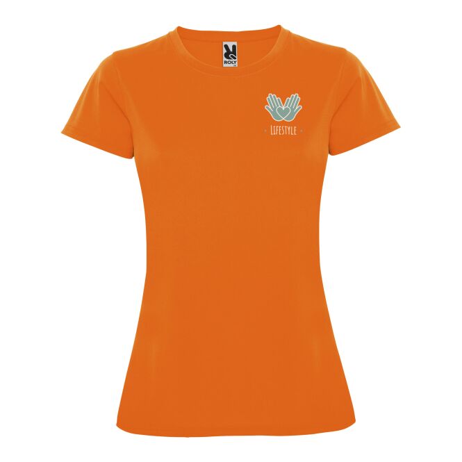 Teamkleidung Montecarlo Sport-T-Shirt Damen – fluor orange – mit Logo bedruckt 48h Express-Druck Funktionsgewebe Gr. 2XL