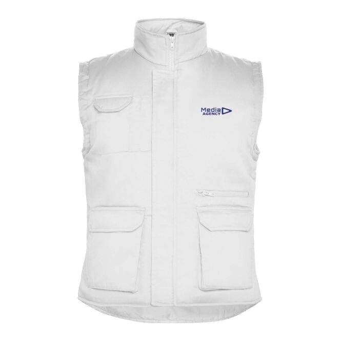 Firmenkleidung Thermo-Weste Amanzor – weiss – bestickt 48h Express-Druck mit hohem Kragen & vielen Taschen Gr. L