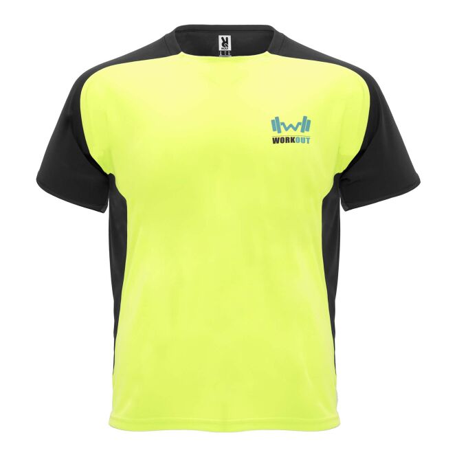 Werbeartikel T-Shirt Bugatti Unisex – fluor yellow-schwarz – mit Logo bedruckt 48h Express-Druck nachhaltig Gr. 2XL