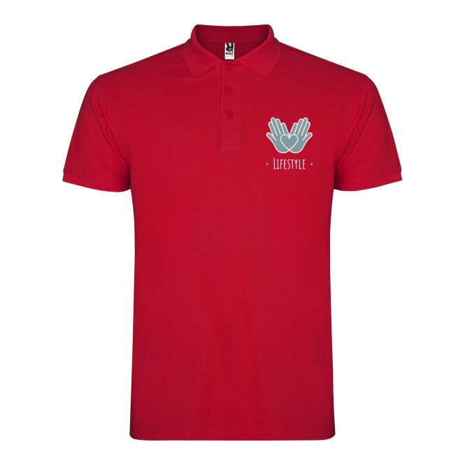 Mitarbeitergeschenk Star Poloshirt für Herren mit Express-Logostick – Rot – Textil für Firmen & Business