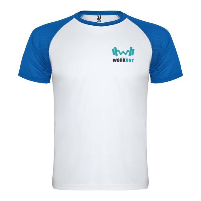 Werbeartikel T-Shirt Indianapolis Unisex – weiss-royalblau – mit Logo bedruckt 48h Express-Druck nachhaltig Gr. M