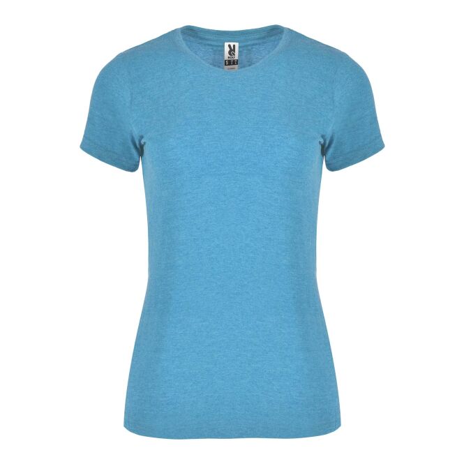 Werbeartikel T-Shirt Fox – heather turquoise – mit Logo bedruckt 48h Express-Druck tailliert Gr. XL