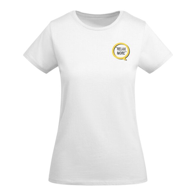 Werbeartikel Damen T-Shirt Breda – weiß – mit Logo bedruckt 48h Express-Druck nachhaltige Bio-Baumwolle Gr. 2XL