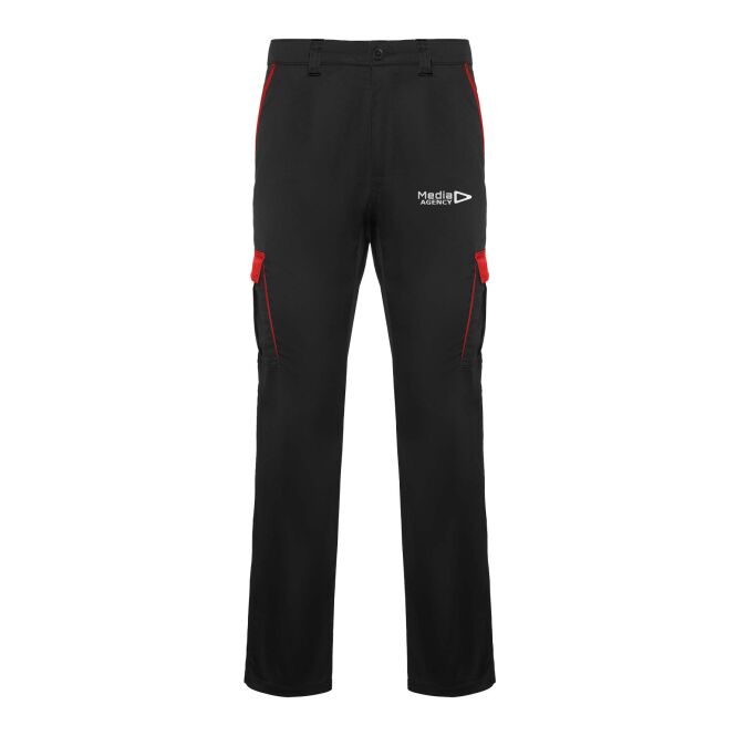 Arbeitskleidung Trooper Arbeitshose – schwarz-rot – mit Logo bedruckt 48h Express-Druck 250 g/m2 Gr. 38