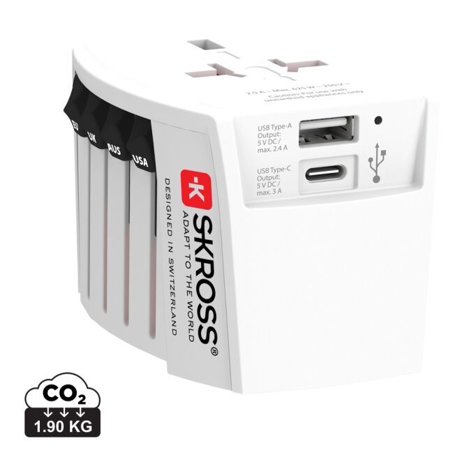 Premium-Werbegeschenk MUV USB mit Logodruck – weltweit einsetzbar – Weiß – kompakter Reiseadapter für Geschäftskunden
