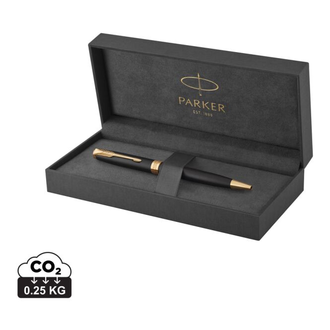 Kundengeschenk Parker SONNET Drehkugelschreiber – gold – mit Gravur schwarz schreibend für die Büroausstattung