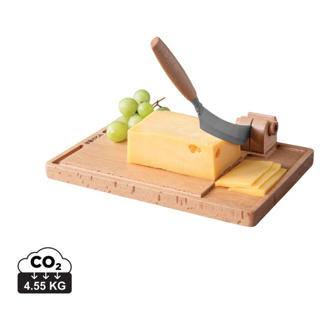 Firmengeschenk Käseschneider Lumberjack Amigo mit Gravur – Braun – Servierbrett aus Holz mit Käsemesser für exklusive Events und Büro